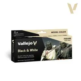 VLJ-70151 Vallejo 18ml Bottle Black & White Model Color Paint Set (8 Colors)