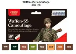 VLJ-70180 Vallejo 17ml. Bottle WWII Waffen SS Camo Uniforms Model Color Paint Set (8 Colors)