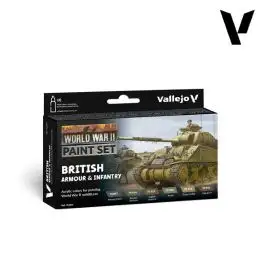 VLJ-70204 Vallejo 18ml Bottle WWII British Armour & Infantry Wargames Model Color Paint Set (6 Colors)