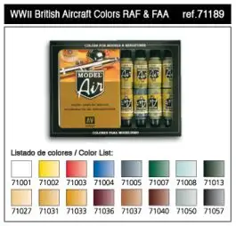 VLJ-71189 Vallejo 17ml Bottle WWII British Aircraft Model Air Paint Set (16 Colors)