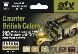 VLJ-71211 Vallejo 17ml Bottle AFV British Caunter 1940-1941 Model Air Paint Set (6 Colors)