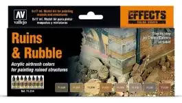 VLJ-71214 Vallejo 17ml Bottle Ruins & Rubble Effects Model Air Paint Set (8 Colors)