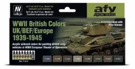 VLJ-71614 Vallejo 17ml Bottle AFV WWII British UK/BEF/Europe 1939-1945 Model Air Paint Set (8 Colors)