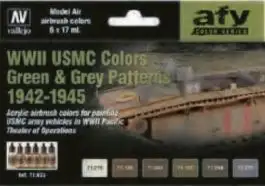 VLJ-71623 Vallejo 17ml Bottle AFV WWII USMC Green & Grey Patterns 1942-1945 Model Air Paint Set (6 Colors)