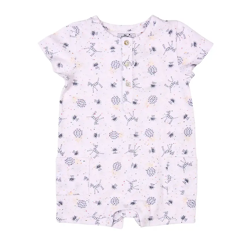 Boys White Cotton Print Shortie