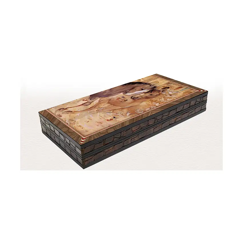 20" Horses & Birds Decupage Backgammon w/Croc Trim