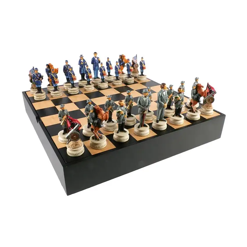 3.25" Civil War Resin Chessmen Generals on Black/Maple Chest
