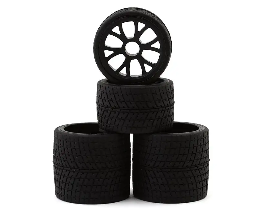 eXcelerate R12 1/12 Front & Rear Pan Car Rubber Pre-Mounted Tires Set (Black)