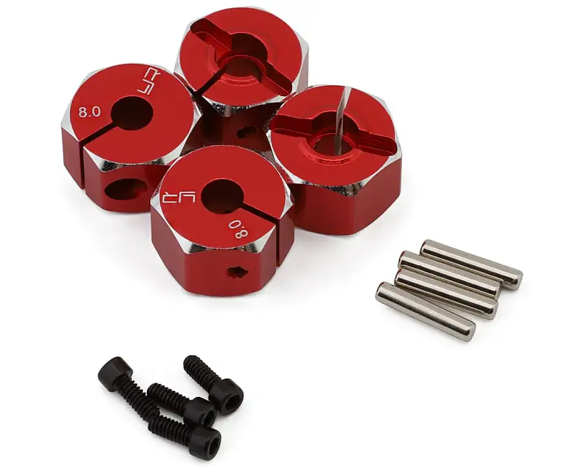 Yeah Racing Aluminum 12mm Hex Adaptor Set (Red) (4) (8mm)