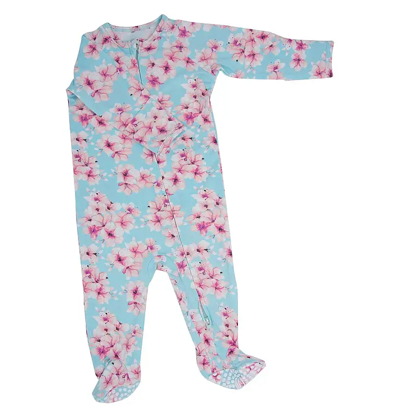 Pretty Pink Floral Zipper Footie