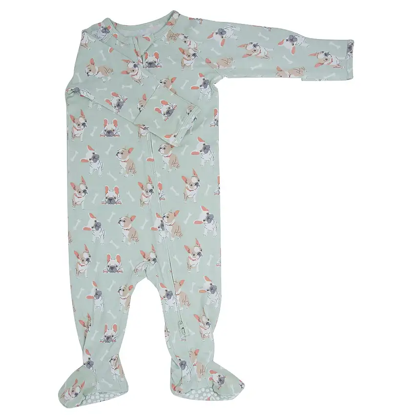 Mint Frenchie Puppy Zipper Footie